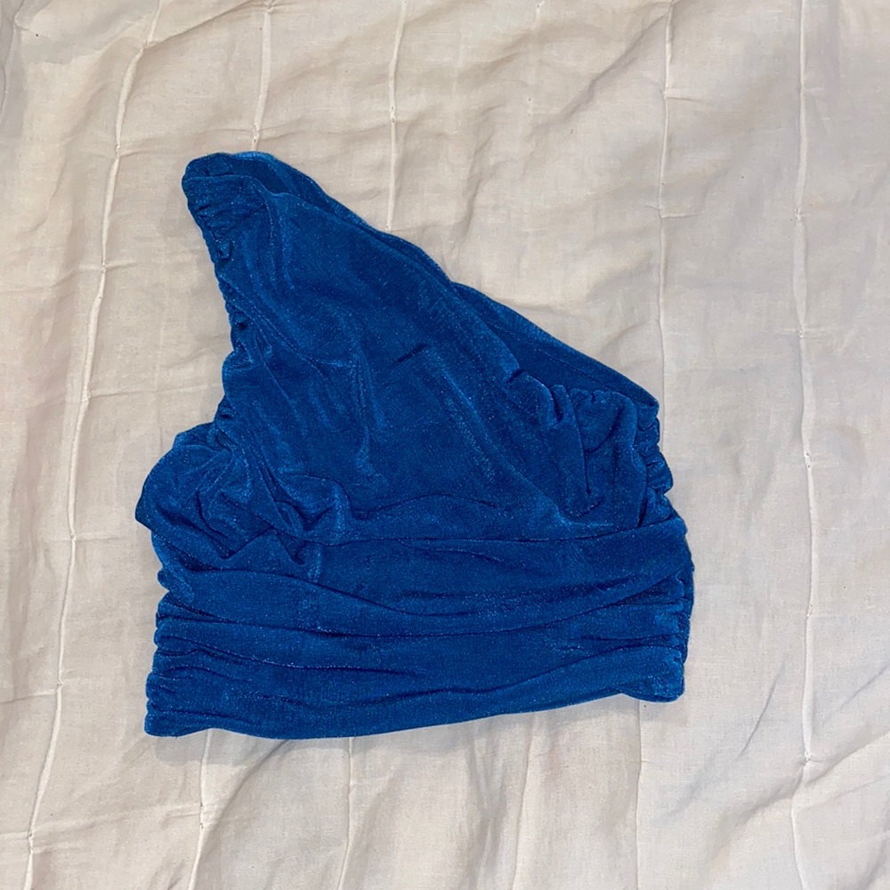 Blue One Shoulder Crop Top